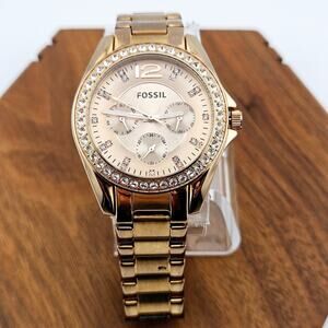 Fossil Women's Riley Multifunction Watch Rose Gold-Tone Crystal Bling Accents